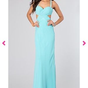 Light blue/teal long prom dress
