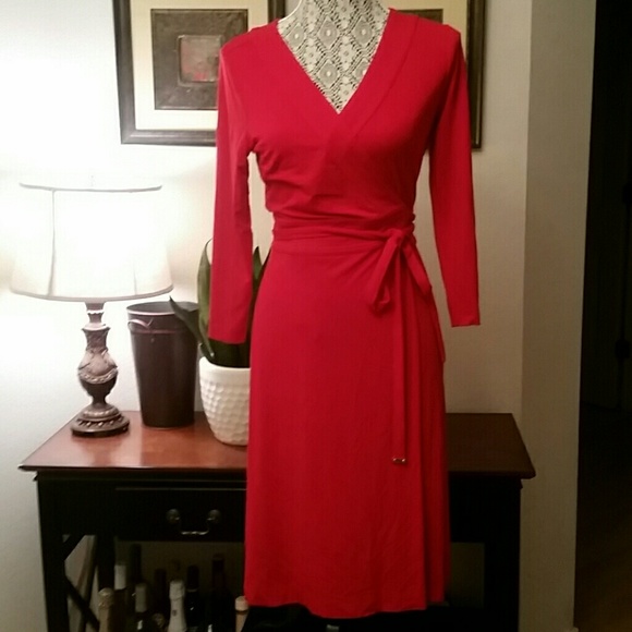 Red semi wrap dress. Comfy and stylish.
