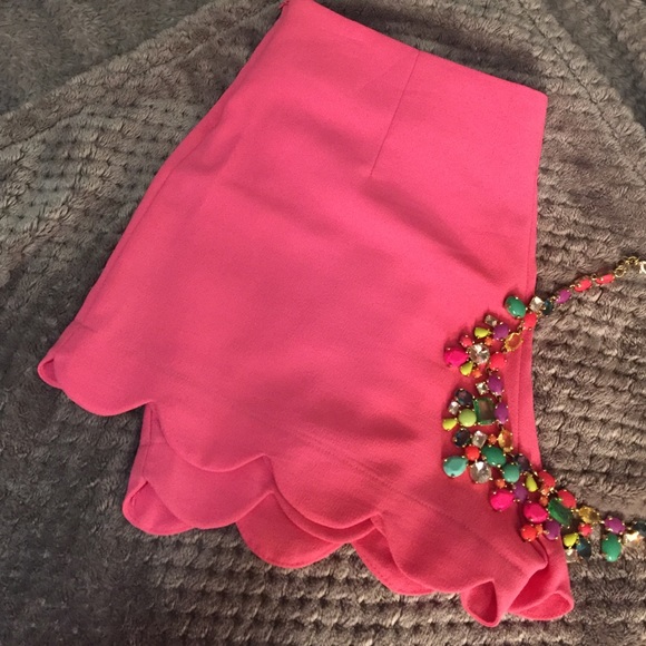 Hot pink scallop hem shorts