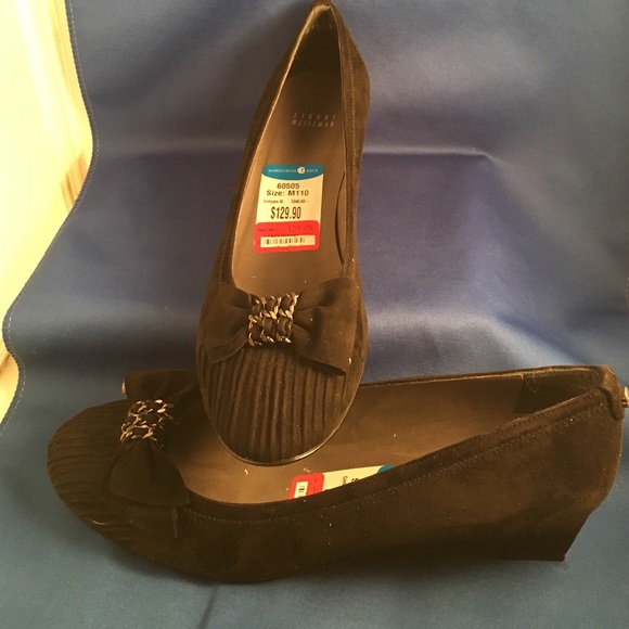 NWT Stewart Weitzman Black Suede Slip On Wedges
