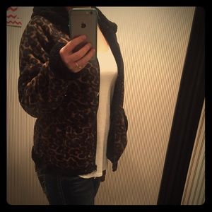 Leopard print fuzzy jacket with hood