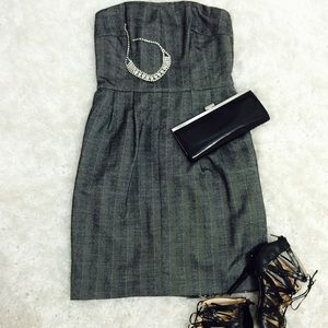 Express grey, strapless, mini dress.