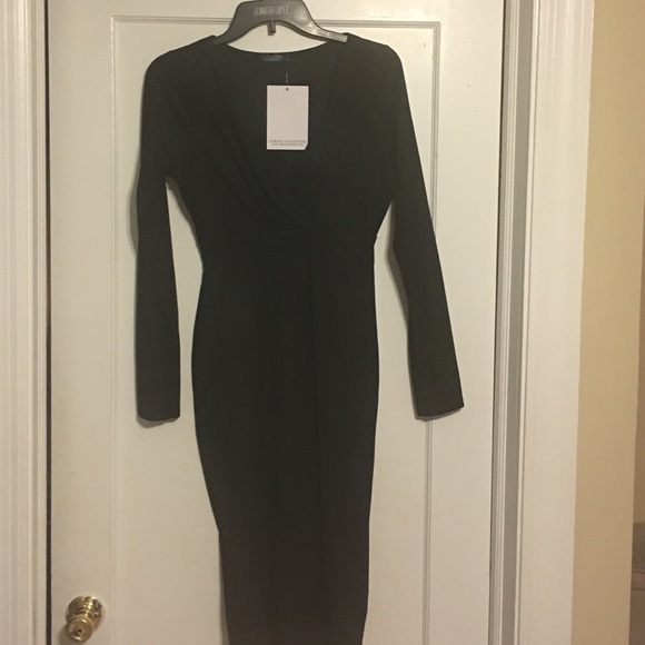 Black faux suede midi dress