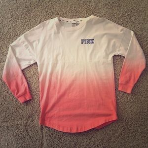 White faded ombré pink varsity crew vs pink