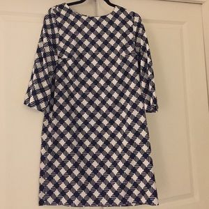 Navy Blue Cross Stitch Patterned Tunic Dress