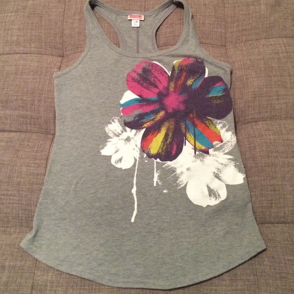 Gray racer back tank with flower decal