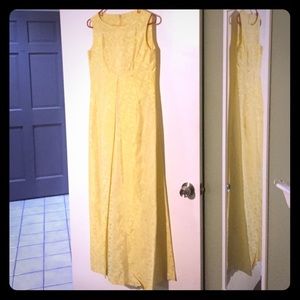 Vintage 1960's Yellow Satin Floral Evening Dress