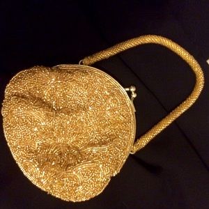 Gold beaded formal cocktail purse