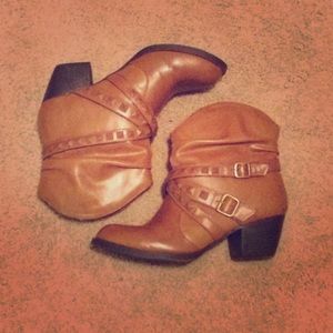 Light brown, leather booties w/ buckles. NWOT!