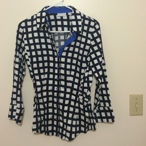 Black white and blue button down blouse
