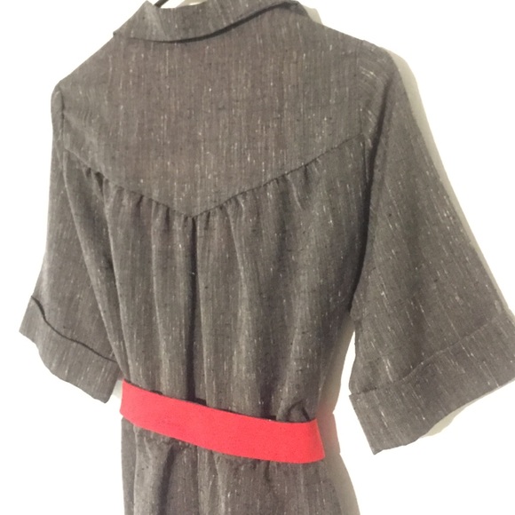 Vintage Gray & Red 1970's Shirt Dress - Picture 4 of 8