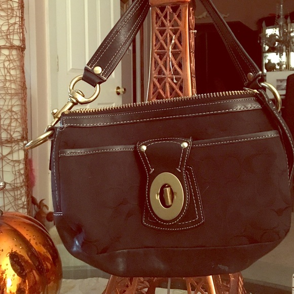Small black COACH shoulder bag with C print