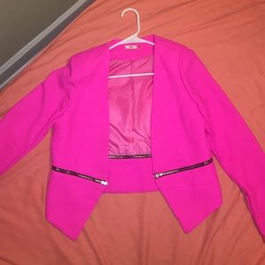 Hot pink blazer with zipper detail