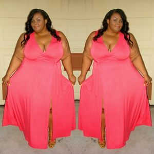 Coral Wrap Maxi Dress