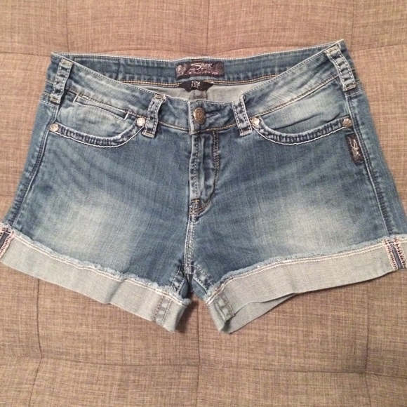 Silver cuffed denim shorts