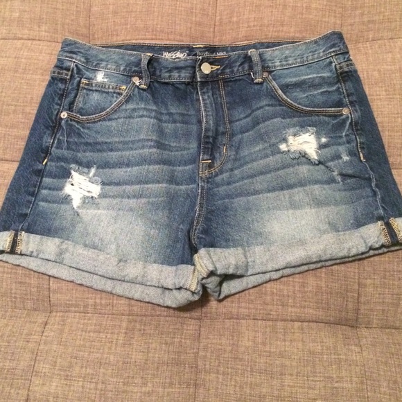 Distressed rolled-cuff jean shorts