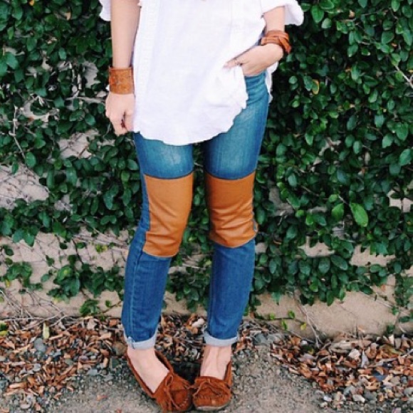 jeans with leather knee patches