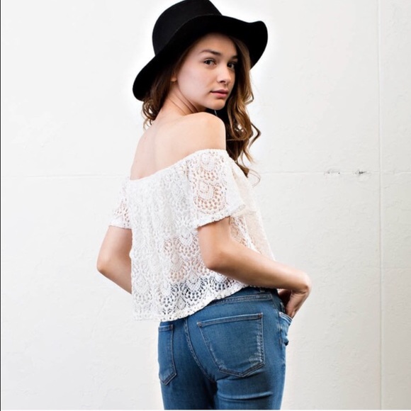 ❗️FINAL PRICE❗️ Off the Shoulder Lace Overlay Top - Picture 3 of 3