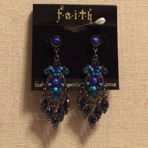 Brand New Faith Blue Dangle Earrings