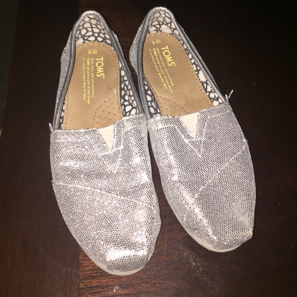 Silver Sparkly Toms size 6