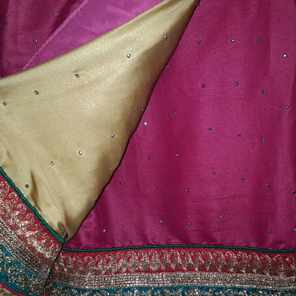 BEAUTIFUL Pink Purple Green Gold Saree Sari - Picture 2 of 3