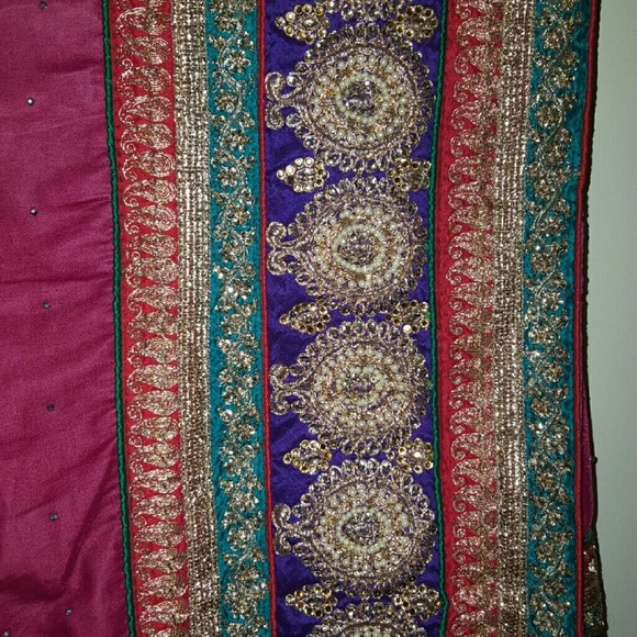 BEAUTIFUL Pink Purple Green Gold Saree Sari - Picture 3 of 3
