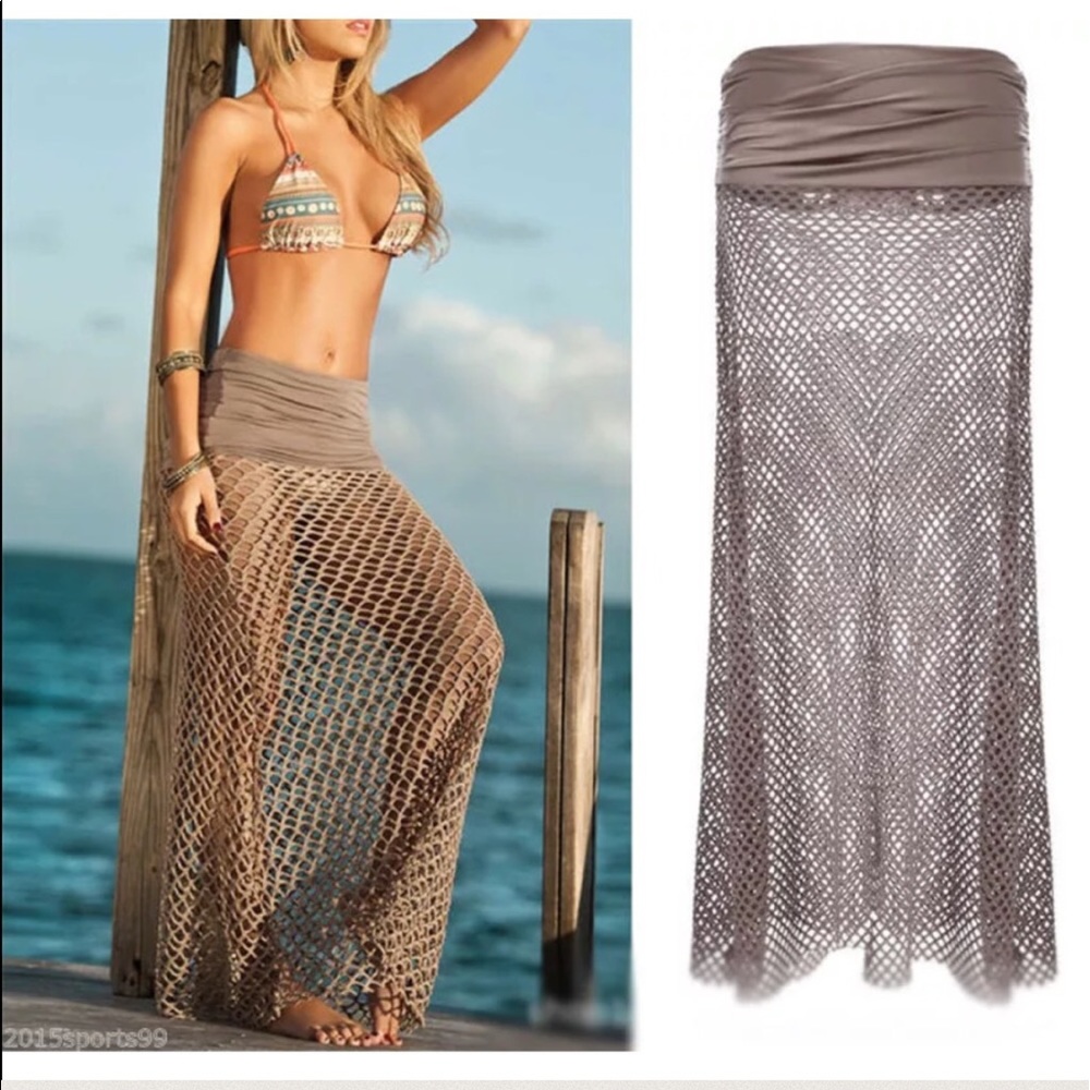 Khaki mesh bikini cover up skirt