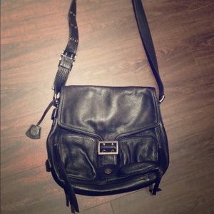 Black leather banana republic cross body messenger