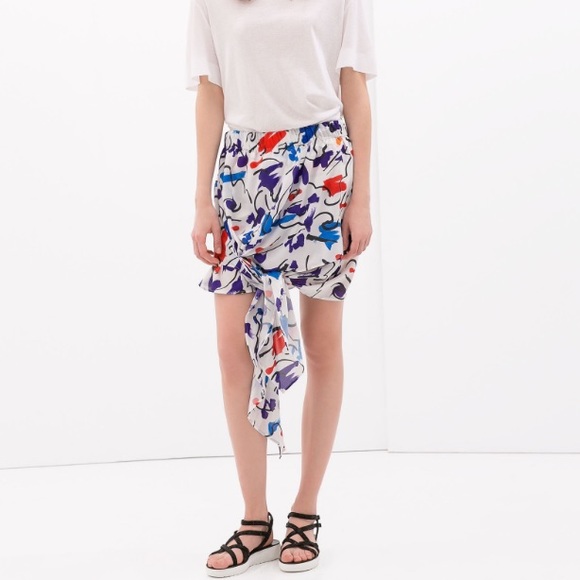 Zara printed tie skirt