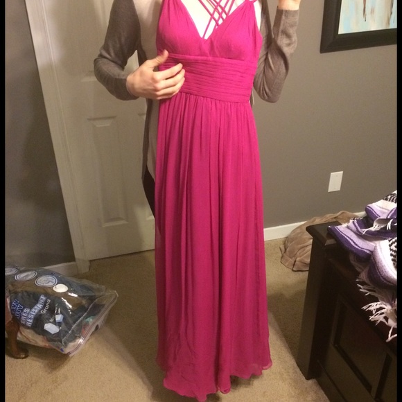 Hot pink chiffon long formal dress Cache size 2 - Picture 2 of 2