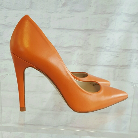 orange leather pumps