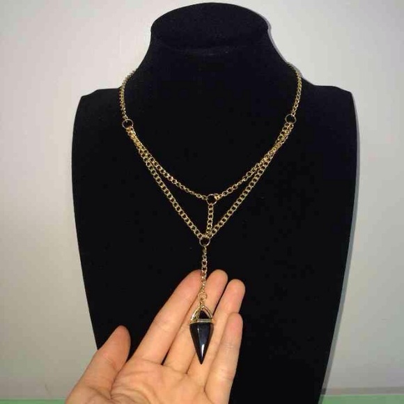 Golden black stone necklace