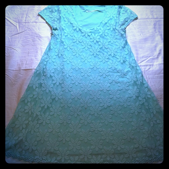 Seafoam Green Daisy Print Dress w/Mesh Overlay
