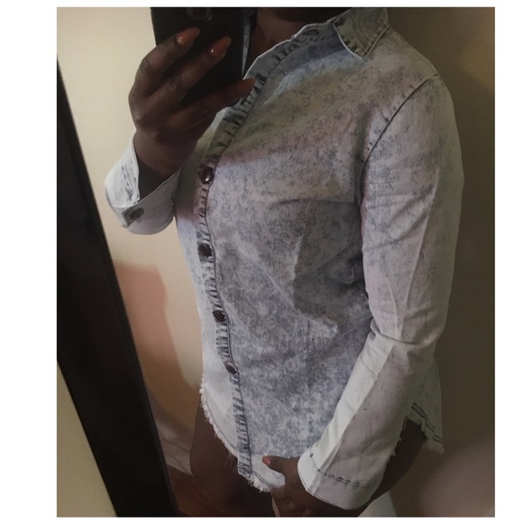 Casual Short Long Sleeve Denim Shirt Dress - Picture 2 of 5