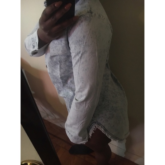 Casual Short Long Sleeve Denim Shirt Dress - Picture 3 of 5