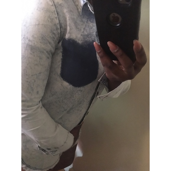 Casual Short Long Sleeve Denim Shirt Dress - Picture 4 of 5