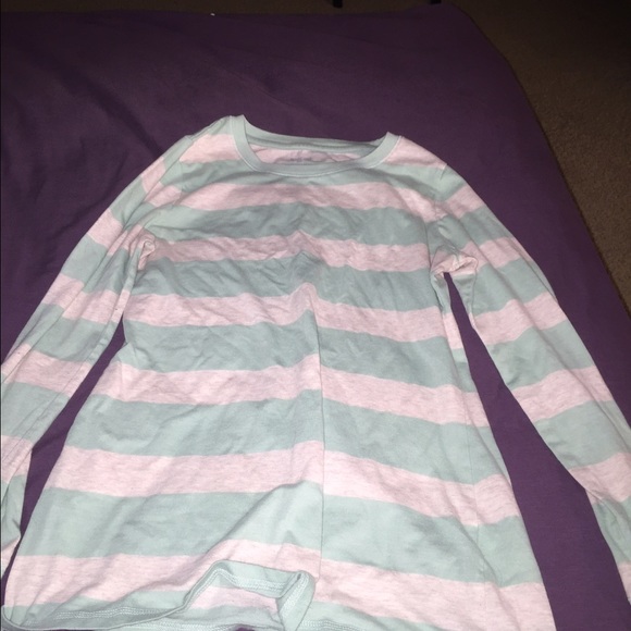 Teal and cream striped long sleeve shirt