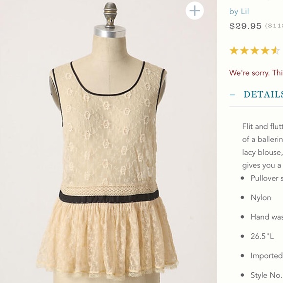 Anthro calderbrook lace peplum blouse