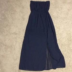 Navy maxi dress with slit inside