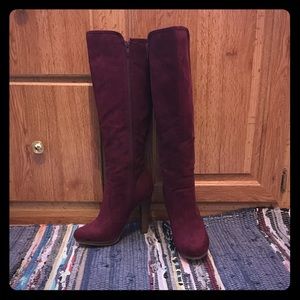 Burgundy velvet boots