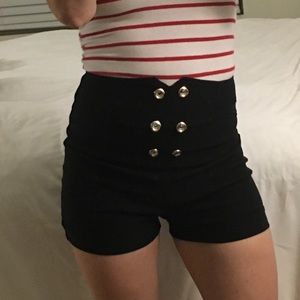 High waist black with gold button sailor shorts