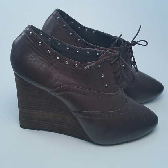 JOIE New Brown Wedges Booties Studded Heels 11