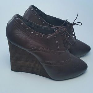 JOIE New Brown Wedges Booties Studded Heels 11