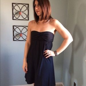 Black strapless silk mini dress, sz 4