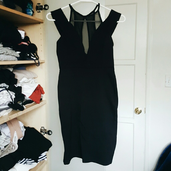 Black Mesh Lowcut Minidress