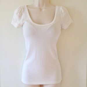 Scoop Neckline White Short Sleeve Top