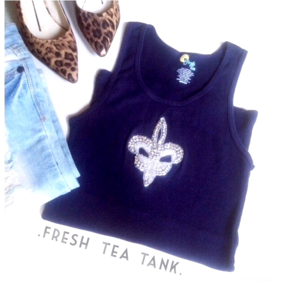•CRYSTAL [FLEUR DE LIS] NAVY BEADED TANK•