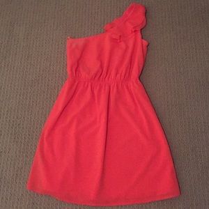 Salmon orange, one shoulder cocktail dress
