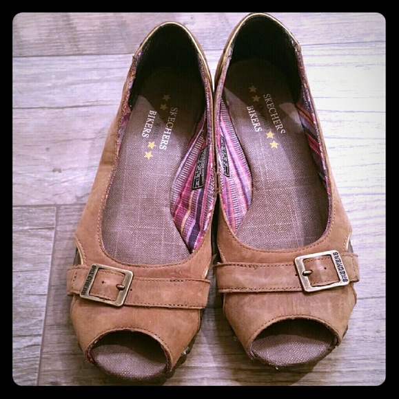skechers peep toe flats