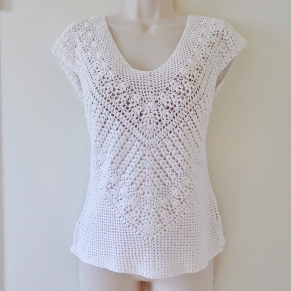 White Crochet Knit Top 100% Cotton